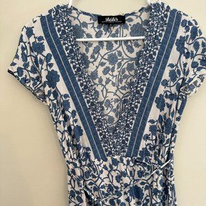 Chinoiserie Blue Floral Maxi Wrap Dress Size S